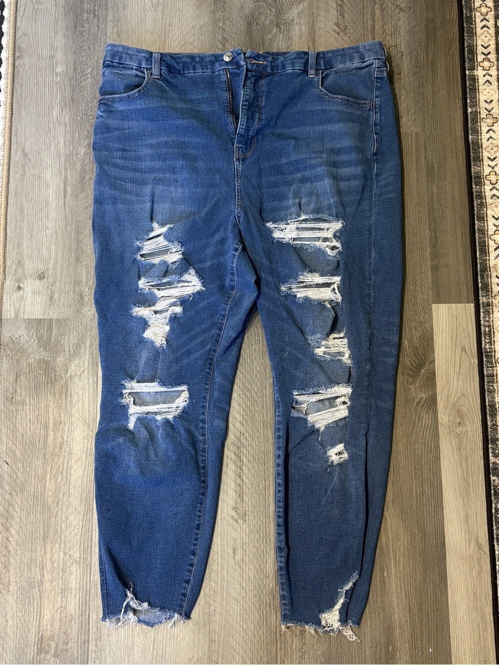 American Eagle Outfitters Extra High Waisted Distressed Dark Blue Skinny Jeans